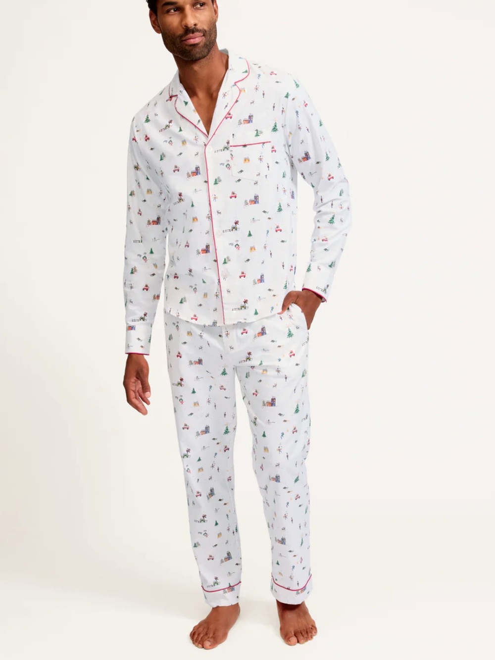 Petite Plume Twill Pajama Set in Holiday Town Men’s Large